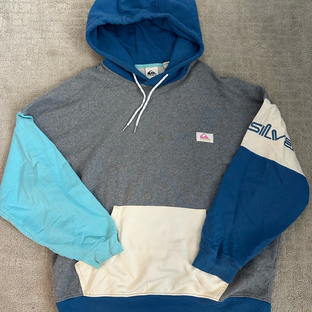 Quiksilver Men's Blue and Gray Hoodie